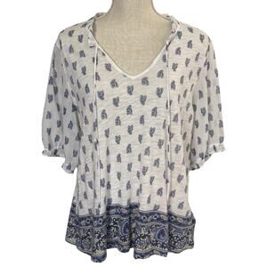 Lucky Brand, Large, Blue & White Paisley Top